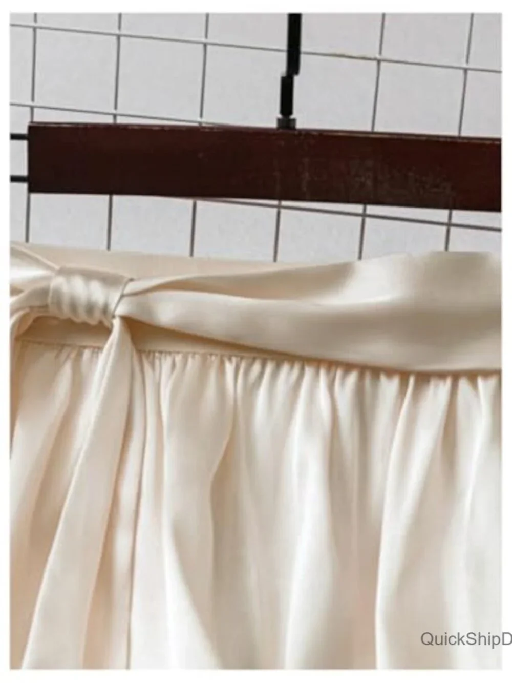 High Waisted Bowknot Ruffle Satin Midi Skirt - Picture 3 of 5